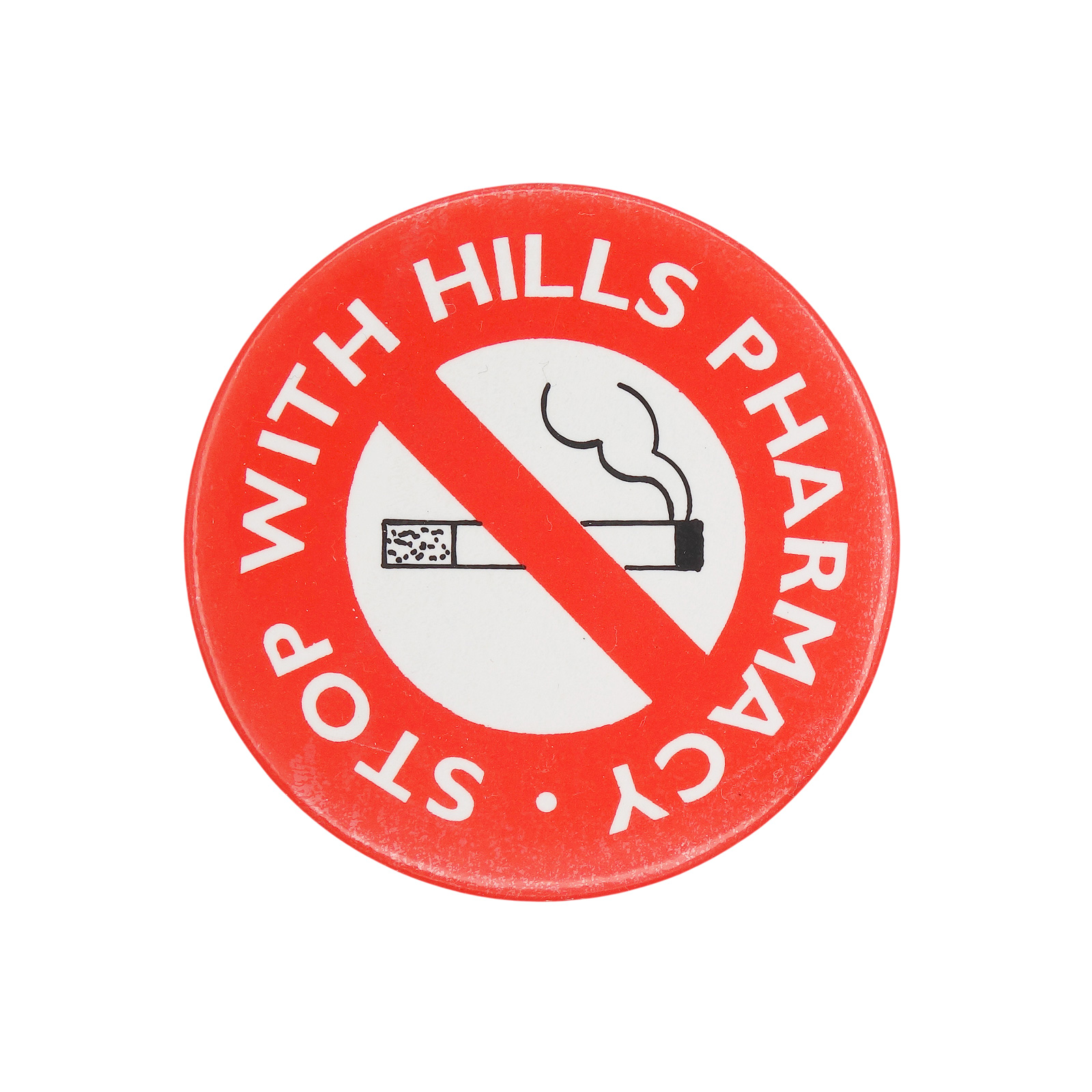 STOP WITH HILLS PHARMACY 禁煙促進 缶バッジ バッチ