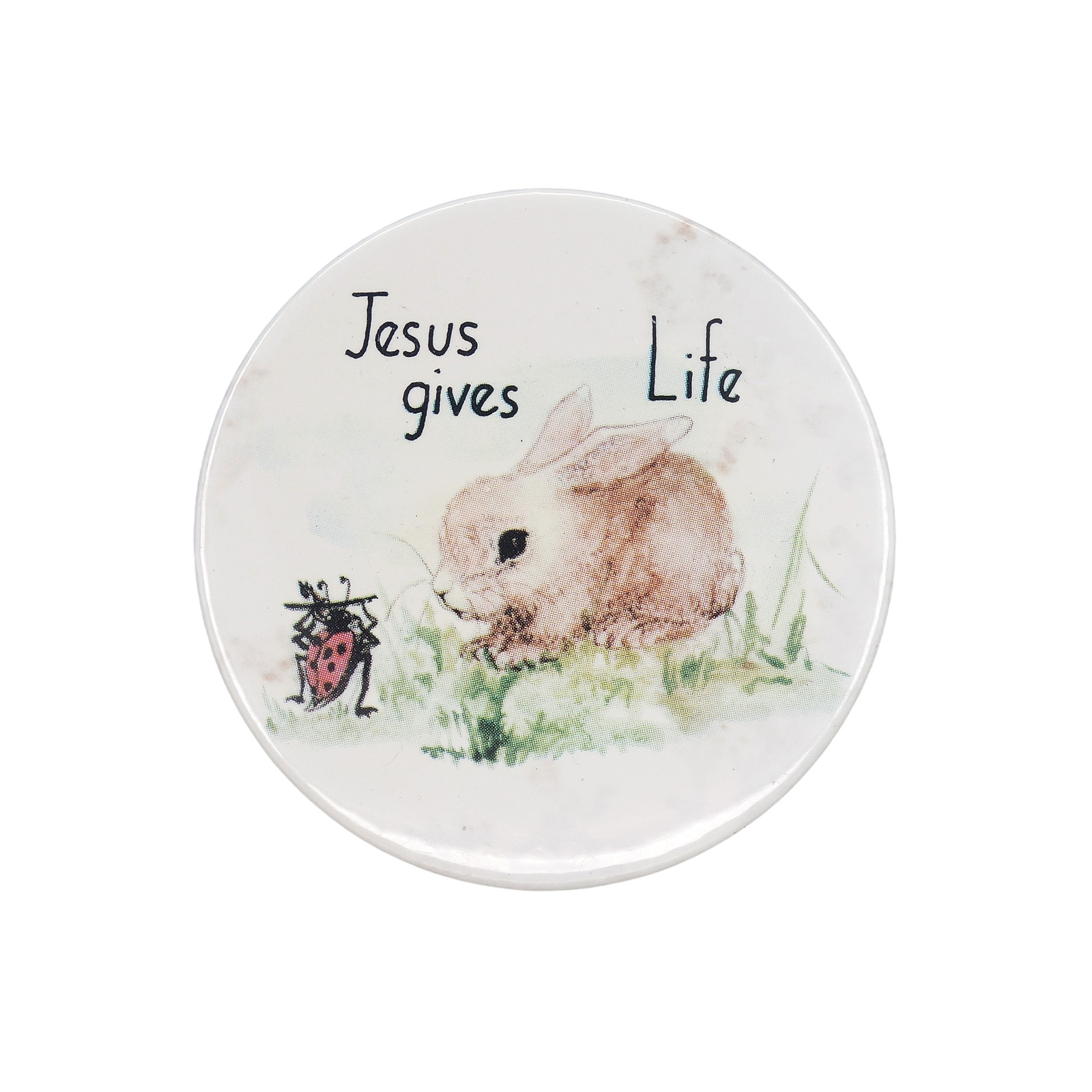 Jesus Gives Life ウサギとテントウムシ 缶バッジ バッチ