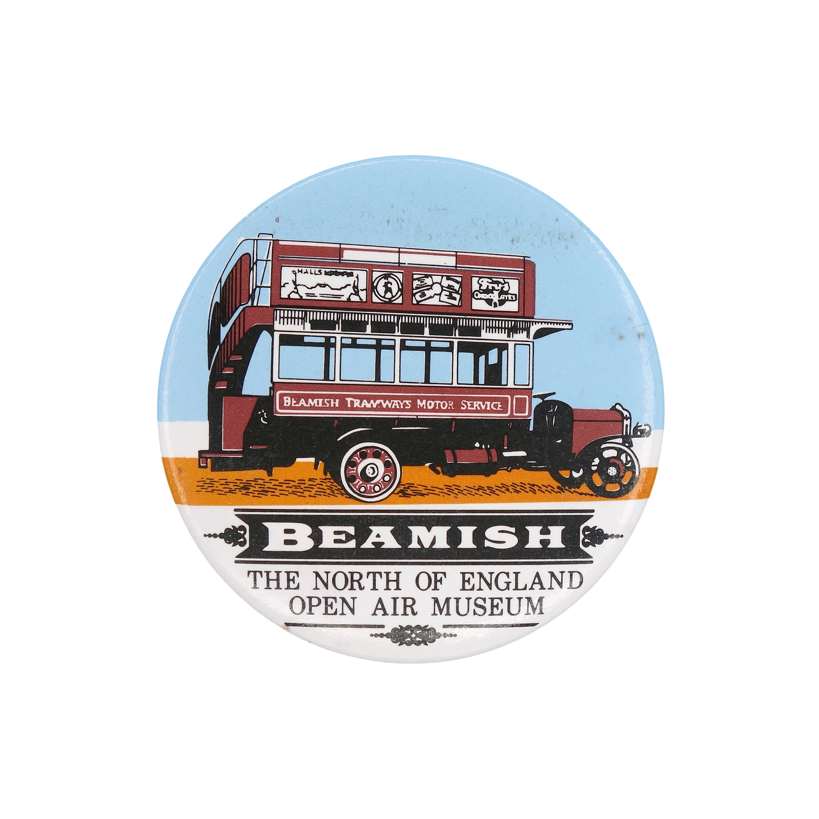 BEAMISH ビーミッシュ野外博物館 缶バッジ バッチ ダブルデッカーバス